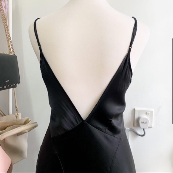 Vintage 90’s Y2K 100% Silk Dress Satin Slip Dress Silk Slip Dress Black Noir - Picture 7 of 13